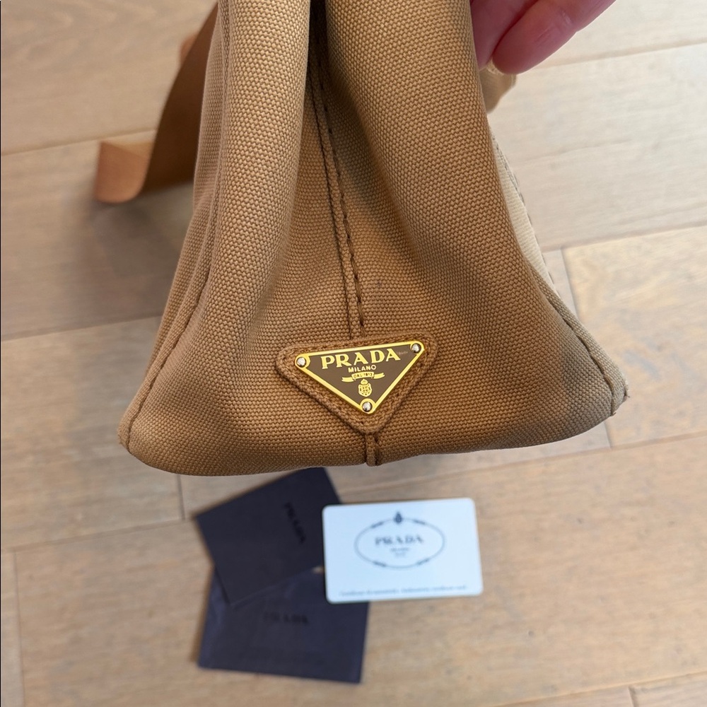 Prada Milano Beige Canapa Tote with Tan Strap - Picture 4 of 6